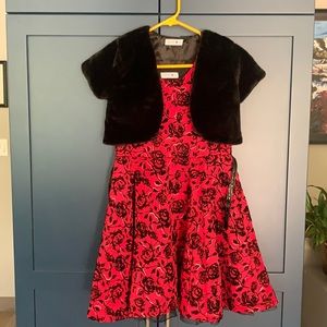 Red/black girls party dress with fur shrug